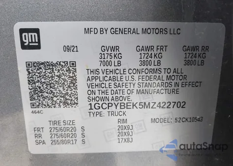 2021 Chevrolet Silverado 1500 4Wd Short Bed Custom из США, поврежденный, VIN 1GCPYBEK5MZ422702